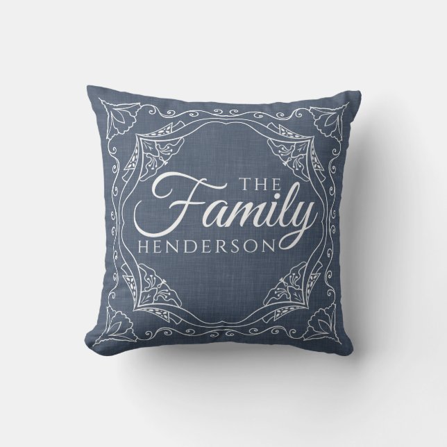 Coussin Personnalisé Dusty Blue Elegant Nom de famille Mod (Recto)