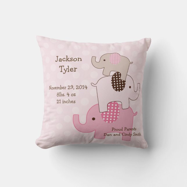 Coussin personnalisé "Eléphants empilés avec point (Recto)