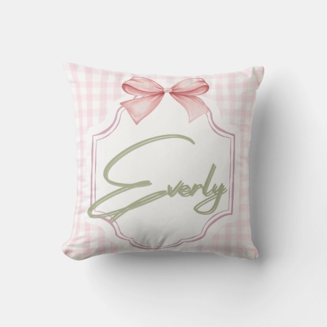 Coussin Personnalisé Everly Baby Girl Nursery Bow&En vichy (Recto)
