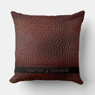 Coussin Personnalisé Faux Cuir Brown Embossé