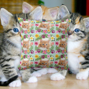Coussin Personnalisé Funny Chat Photo Tropical Feuille Haw