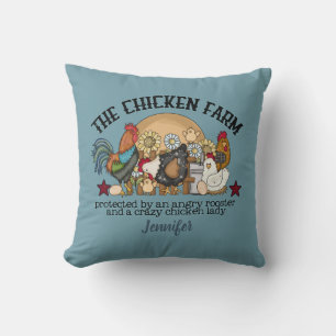 Coussin Personnalisé Funny Dusty Blue Chicken Farm