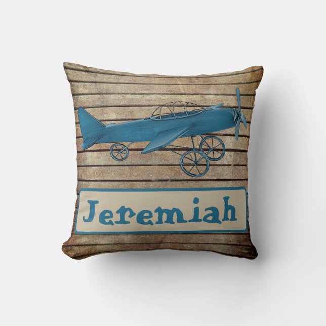 Coussin Personnalisé Garçon Blue Baby Plane Pilote Lancer  (Recto)