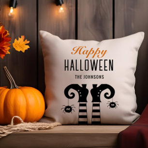 Coussin Personnalisé Happy Halloween Witch Feet Blanc
