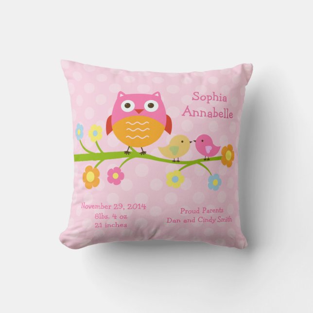 Coussin personnalisé "Inséparables & hibou avec po (Recto)
