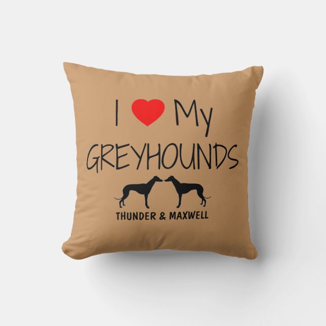 Coussin Personnalisé J'Aime Mes Deux Greyhounds (Recto)