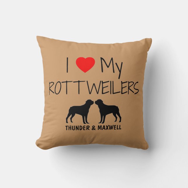 Coussin Personnalisé J'Aime Mes Deux Rottweilers (Recto)