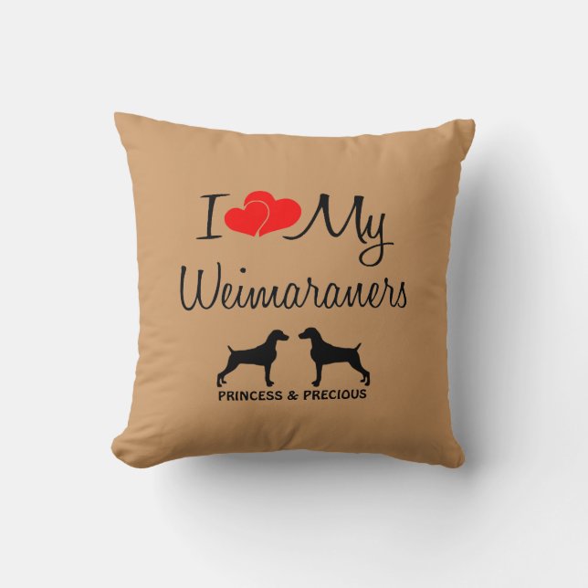 Coussin Personnalisé J'Aime Mes Deux Weimaraners (Recto)