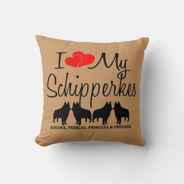 Coussin Personnalisé J'Aime Mes Quatre Schipperkes (Recto)
