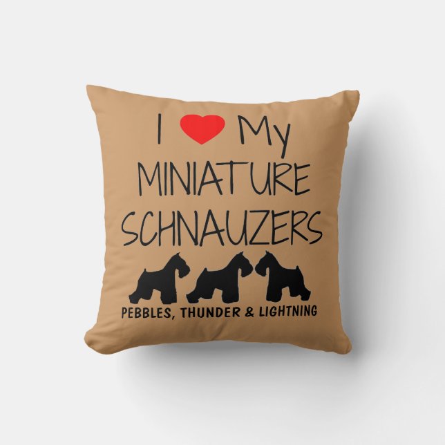Coussin Personnalisé J'Aime Mes Trois Schnauzers Miniature (Recto)