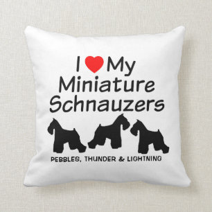 Coussin Personnalisé J'Aime Mes TROIS Schnauzers Miniature
