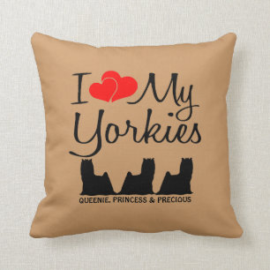 Coussin Personnalisé J'Aime Mes Trois Yorkies
