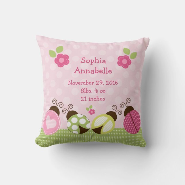 Coussin personnalisé "Joli Ladybugs & Fleurs" (Recto)