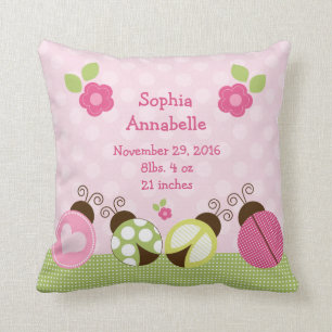 Coussin personnalisé "Joli Ladybugs & Fleurs"