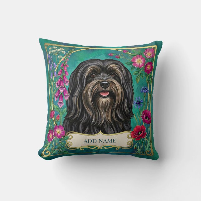 Coussin personnalisé Lhasa Apso noir et feu (Recto)