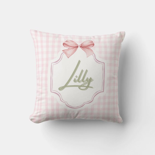 Coussin Personnalisé Lilly Baby Girl Nursery Bow&En vichy (Recto)