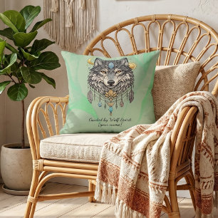 Coussin personnalisé Loup Esprit Vert Sauge Bohème