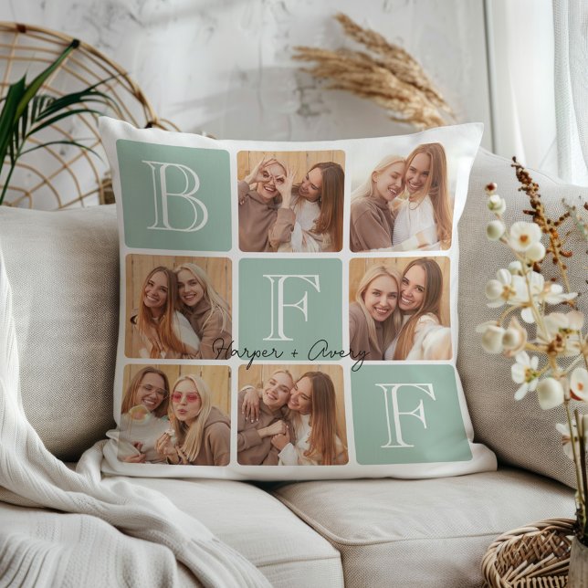 Coussin Personnalisé Meilleur Amis Forever 6 Photo Collage (Celebrate your unbreakable bond with this "Best Friends Forever" photo pillow! )