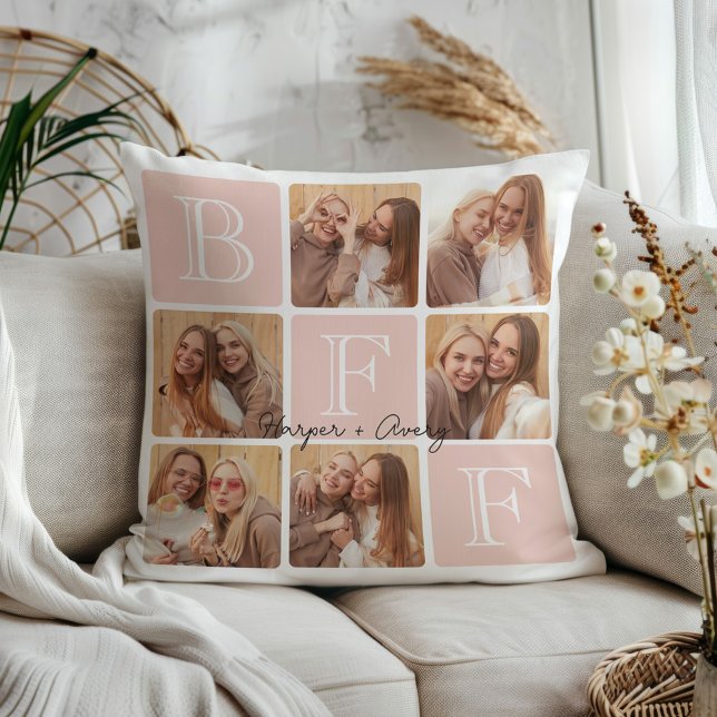 Coussin Personnalisé Meilleur Amis Forever 6 Photo Collage (Celebrate your unbreakable bond with this "Best Friends Forever" photo pillow! )