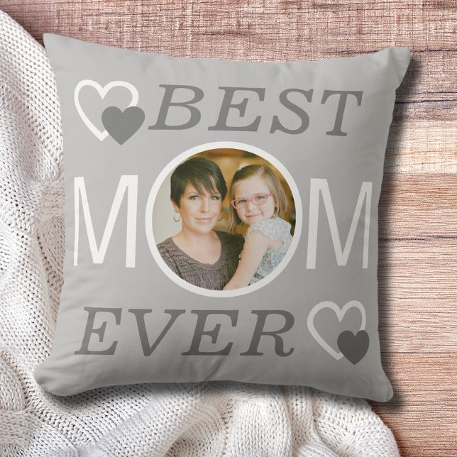 Coussin Personnalisé Meilleure Maman Toujours Gris Mères F (Créateur téléchargé)