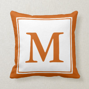 Coussin Personnalisé Monogrammé blanc et orange brûlé