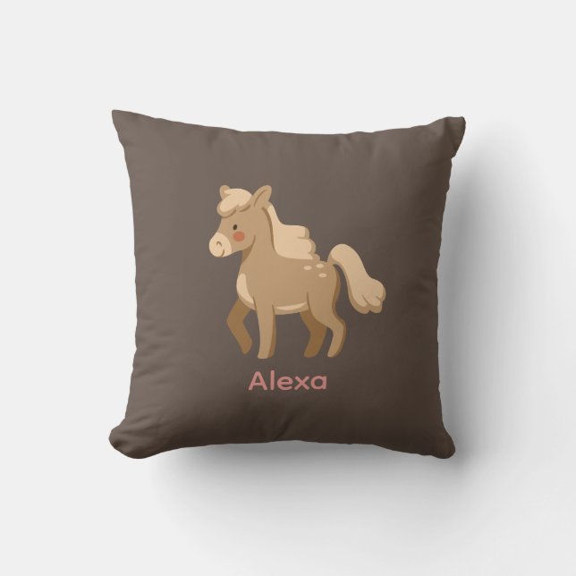 Coussin Personnalisé Monogramme Pony Horse Girl (Recto)