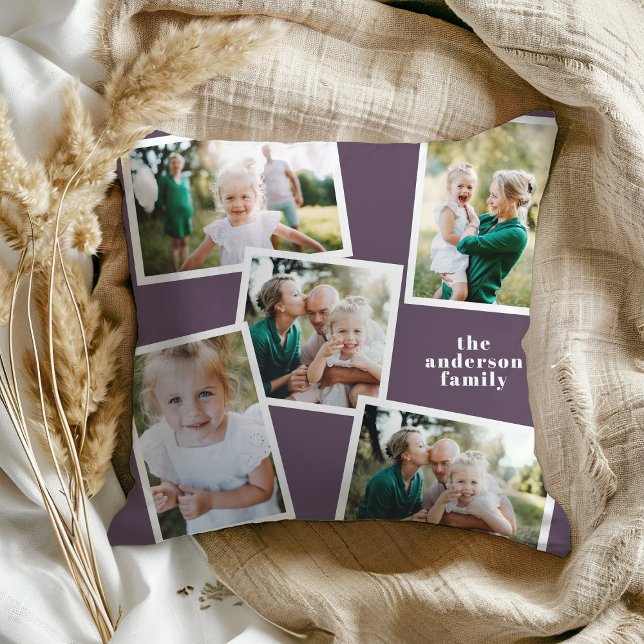Coussin Personnalisé multi photo violet élégant moderne (Créateur téléchargé)