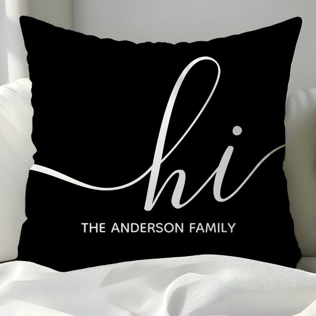 Coussin personnalisé noir avec écriture Hi  (Créateur téléchargé)