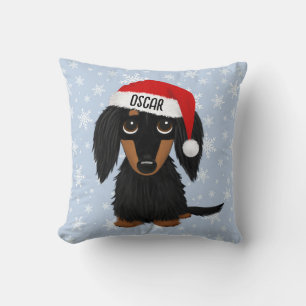Coussin Personnalisé noir et tan Dachshund Père Noël