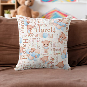Coussin Personnalisé nom garçon ours en peluche collage ca