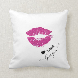 Coussin Personnalisé Nom Girly Chic Rose Baisers Lips Coeu