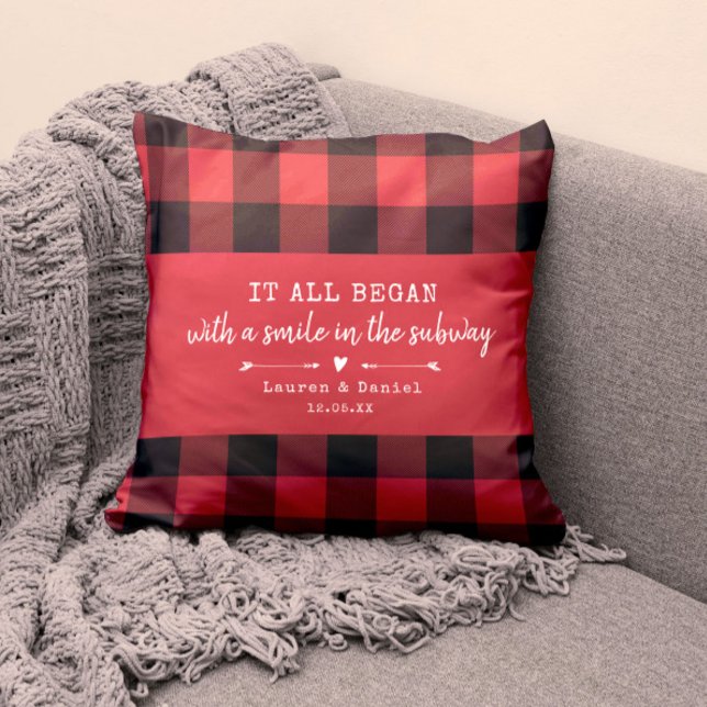 Coussin Personnalisé Où Tout A Commencé Rouge Plaid Valent (Créateur téléchargé)