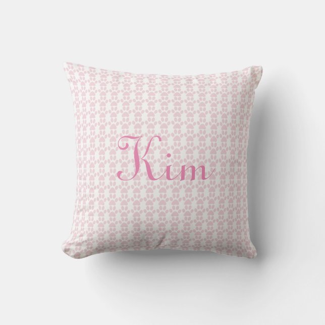 Coussin personnalisé par empreinte de patte rose (Recto)