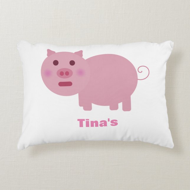 Coussin personnalisé par porc rose timide (Devant)