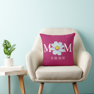 Coussin Personnalisé Peint rose & blanc Floral Maman Est