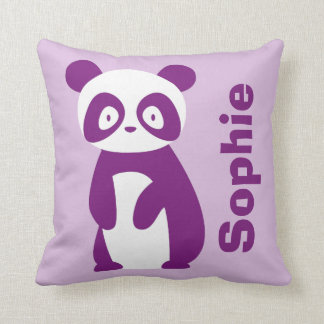 Coussin personnalisé pourpre de panda (tout nom)