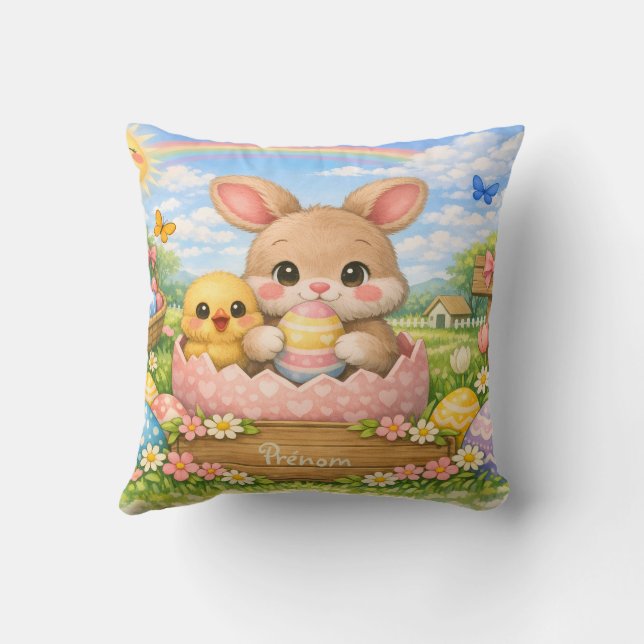 Coussin Personnalisé Prénom – Lapin et Poussin de  (Verso)