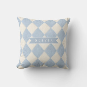 Coussin Personnalisé Prépa Douce Bleue Floue Argyle Nom