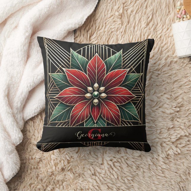 Coussin Personnalisé Retro Art Déco Floral Poinsettia (Couverture)