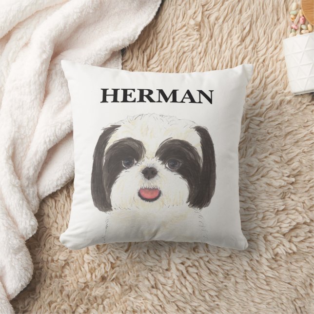 Coussin Personnalisé réversible noir et blanc Shih Tzu (Couverture)