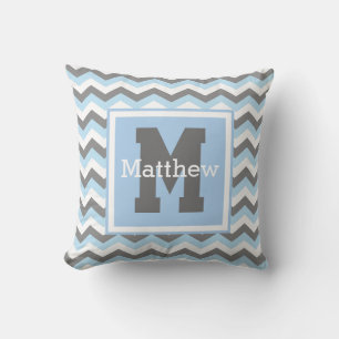 Coussin Personnalisé Rey Baby Bleu Blanc Chevron Monogramm