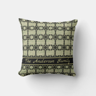Coussin Personnalisé Rustic Burlap Black Snowflake Motif