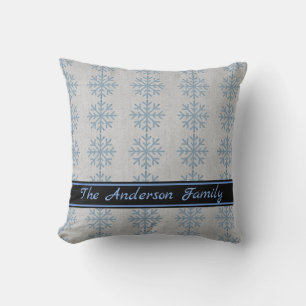 Coussin Personnalisé Rustique Burlap Blue Snowflake Motif