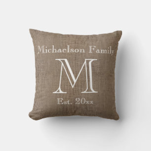 Coussin Personnalisé Rustique Burlap Look famille Keepsaké