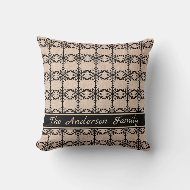 Coussin Personnalisé Rustique Burlap Motif de flocon de ne (Recto)