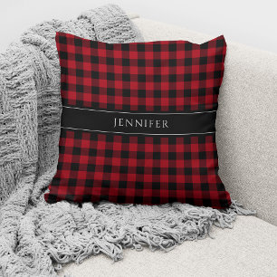 Coussin Personnalisé Rustique Rouge Et Noir Plaid