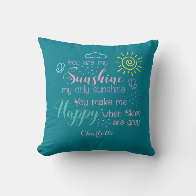 Coussin Personnalisé Turquoise bleu Vous êtes mon soleil (Recto)