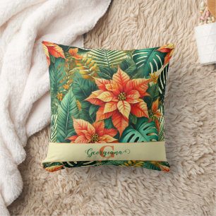 Coussin Personnalisé Vibrant Tropical Noël Poinsettia