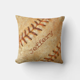 Coussin Personnalisé vintage Baseball Blanc couture rouge