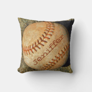 Coussin Personnalisé vintage blanc couture rouge softball